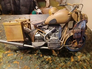 Vintage Antique Tin Mortorcycle Model Military - Harley Davidson Style - Picture 1 of 10