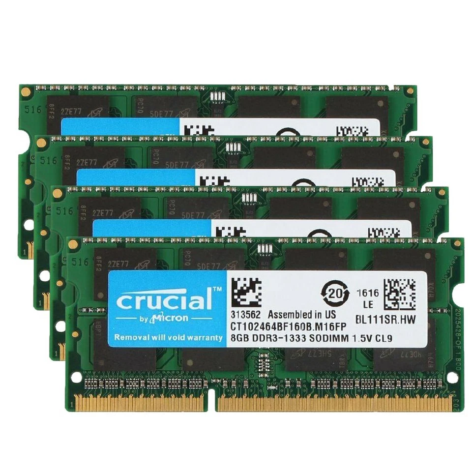 Crucial 32GB 16GB 8GB PC3-10600S DDR3 1333MHz 204Pin SODIMM Laptop Memory SDRAM - Image 1 of 4