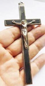 Fine  Antique Pectoral Crucifix Cross Hardwood & Silver From Priests Estate 4in - Picture 1 of 3