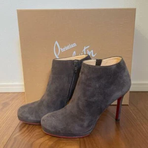 Christian Louboutin Brown Gray Suede High Heel Short Booties EU Size 37.5 Used - Picture 1 of 7