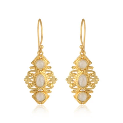 Pendientes colgantes enchapados en oro amarillo de plata 925 diseño boho piedra lunar joyería Foto 1 de 3