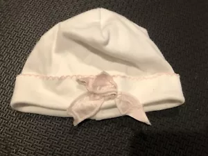 NEW Wendy Bellissimo White Pink Bow Cap Hat Beanie Baby Girl-3-6 Months - Picture 1 of 3