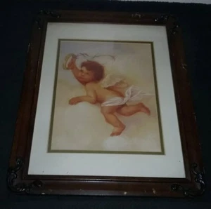 Vintage Framed Cherub Angel Print - Picture 1 of 8