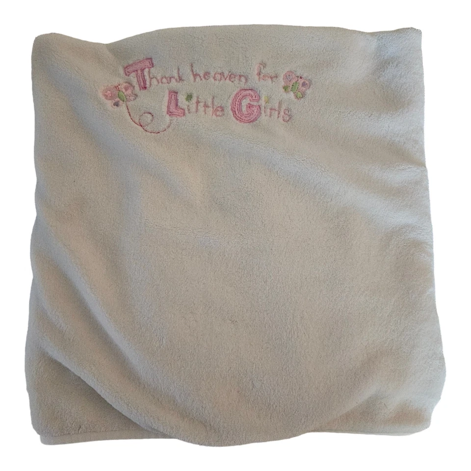 Just Born White Baby Blanket Thank Heaven For Little Girls Double Sided 38"x30" - Image 1 of 4
