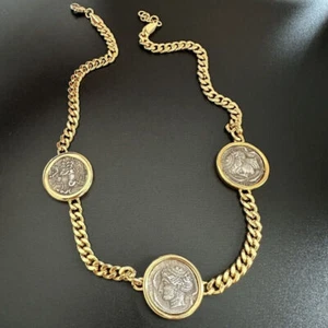 Retrò Monete Antica Caccia Carrozza/Dea dell'Oceano Collana Vintage Catena Spessa - Foto 1 di 6
