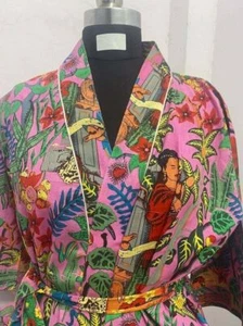 Frida Kahlo Printed Women's Indian Nightwear Robe Cotton long Kimono Gown Dress - Picture 1 of 4