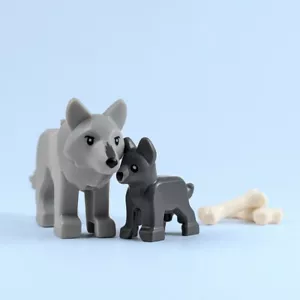 Grau Lego Wolf und Jungtier Minifigur Set mit Knochen-Neu Lego Tiere - Bild 1 von 5