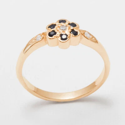 9ct Rose Gold Natural Diamond & Sapphire Womens Cluster Ring - Sizes J to Z - Image 1 of 4