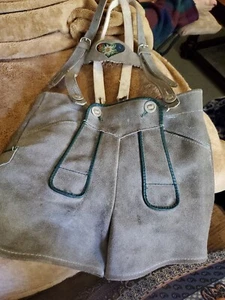 Vintage Lederhosen Childs Leather Grey Suede w/Suspenders - Picture 1 of 12