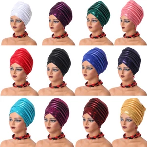 Aso Oke African Headtie Women Wrap Head Caps Turban Islamic Nigerian Headwear - Picture 1 of 32