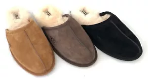Pantofole Ugg da uomo resistenti all'acqua in pelle scamosciata nera, castagno ed espresso - Foto 1 di 16