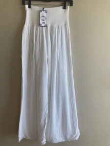 Tempo Paris women's white wide leg elastic high waist pants US Size M Italy - Picture 1 of 5