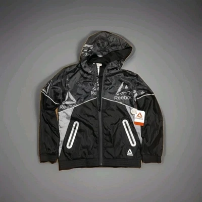 Jaqueta Reebok Guard preta e cinza, corta-vento, masculina tamanho grande 10/12 nova com etiquetas - Imagem 1 de 4