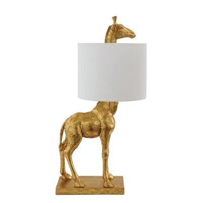 Gold Giraffe Lamp with Linen Shade - Image 1 of 4