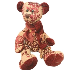 Dan Dee Jointed Bear Collector's Choice Tapestry Burgundy Tan Button 14" *REPAIR - Picture 1 of 9