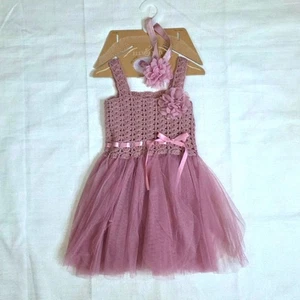 Elly & Emmy Pink Crochet And Tulle Dress With Head Band Size 6-12 Months - Picture 1 of 6
