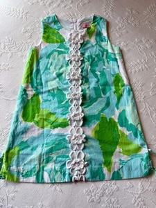 Lilly Pulitzer Girls 4 Shift Dress Tropical Palm Floral White Green Blue - HTF - Picture 1 of 6