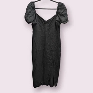 XL NWT Zara Black Goth Pin-Up Princess Linen Bubble Sleeve Open Back Dress - Picture 1 of 6