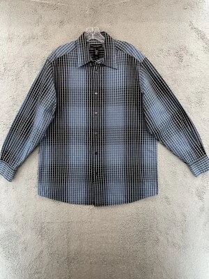 Men’s Crazy Horse Long Sleeve Button Up Large Blue Black Pattern - Image 1 of 4