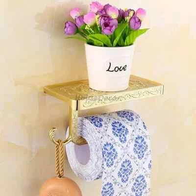 Soporte para rollos de papel de baño de latón pulido dorado estante para teléfono Foto 1 de 4
