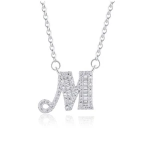 Silver Cubic Zirconia Initial Name Letter "M" Elegant Sparkling Necklace  - Picture 1 of 2