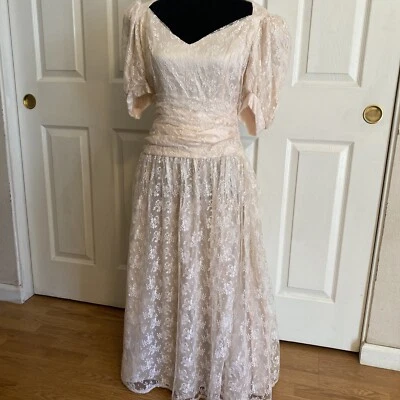 Vintage Gunne Sax By Jessica McClintock Size 13 Pink Lace Dress Open Back - Image 1 of 4