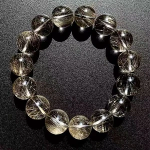 Natürliches Silber Rutilquarz Kristall Runde Perlen Armband 15 mm AAA - Bild 1 von 4