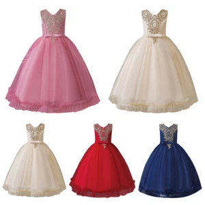 Kids Girl Flower Long Maxi Dress Princess Wedding Bridesmaid Birthday Prom Gown - Picture 1 of 40