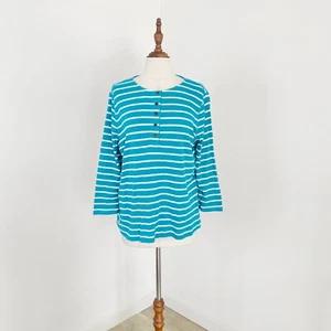 Ralph Lauren Jeans Co Henley Shirt Womens Size XL Blue White Stripe 3/4 Sleeve - Picture 1 of 12