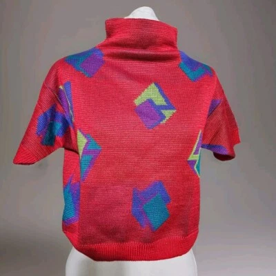 Suéter corto Santa Cruz vintage años 80 rojo multicolor cuello falso para mujer talla grande nuevo con etiquetas Foto 1 de 4