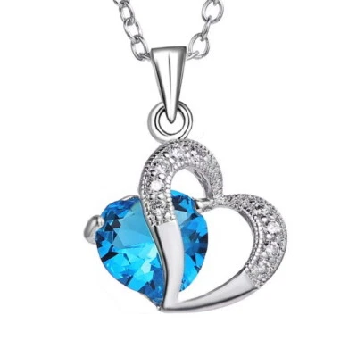 HALSKETTE 925 STERLING SILBER PLATTIERT HERZ ANHÄNGER TÜRKIS DAMEN KETTE SCHMUCK - Bild 1 von 4