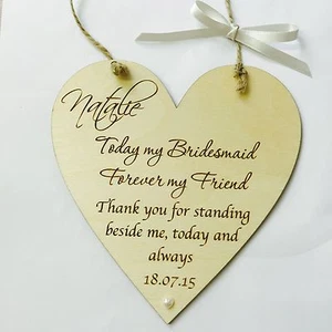 Bridesmaid wedding gift favour thank you wooden heart plaque sign shabby chic p - Picture 1 of 4