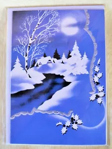 New 1940s Look Christmas Card by Laughing Elephant Blue White Winter Scene #895 - Picture 1 of 5