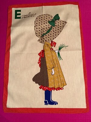 Torchon vintage prénom Eveline pur coton 69 cm x 49 cm - Photo 1/4