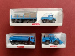 Wiking Baufahrzeuge blau, 674 04, 392 02, 651 03, Kipper, Unimog, Radlader neu - Bild 1 von 2