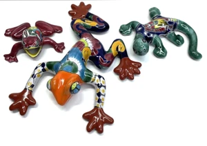 Talavera Cerámica Mexicana Escalada Pared Rana Gecko Pared México Arte Popular Lote de 3 - Imagen 1 de 7