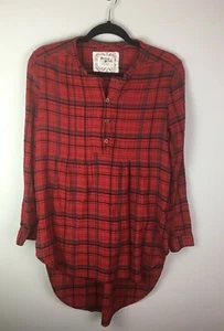 Anthropologie Holding Horses Oversized Tunic Red Pullover Plaid XS High Low Hem - Bild 1 von 7