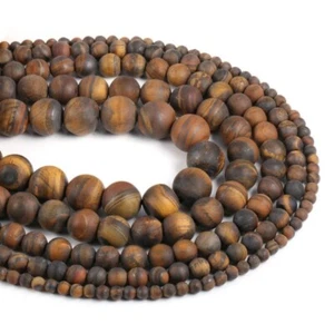 Cuentas sueltas de ojo de tigre mate genuino esmerilado natural de 4-12 mm para hacer joyas - Imagen 1 de 11