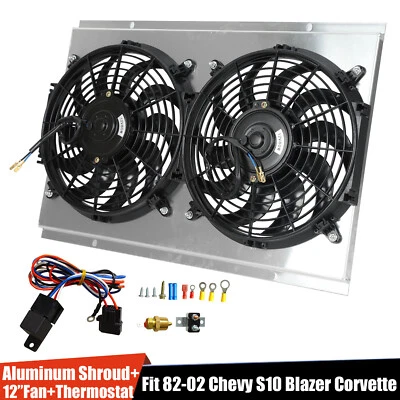 Aluminum Shroud Fan+ Thermostat For Radiator 1982-2002 Chevy S10 Blazer Corvette - Image 1 of 4