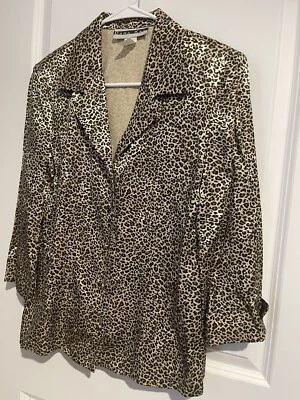 Blusa Dana Kay Talla 6 Vintage Satén Look And Feel Estampado Animal Mangas 3/4 Puños Foto 1 de 4