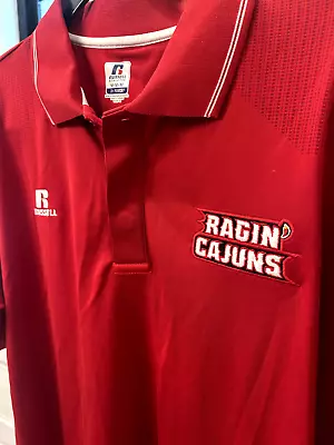 NEW Louisiana Raging Cajun Embroidered Russell Athletics Polo Mens Size Medium - Image 1 of 4