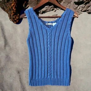 Womens Pullover Sweater Shell Tank Top L 12-14 Blue Cotton Ramie Sleeveless Y2K - Picture 1 of 9
