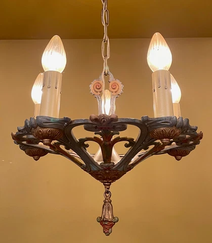 Vintage Lighting 1920s MARKEL set! Chandelier! 2 sconces! Cover