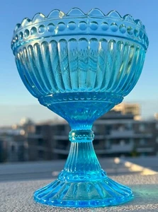 Vintage Blue Glass Compote Bowl, Iittala for Marimeko Pedestal Bowl 15.5 cm - Picture 1 of 7