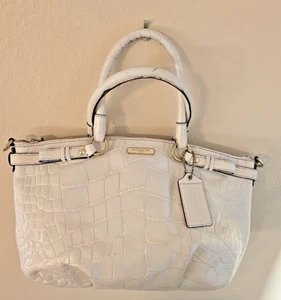 COACH Sophia Madison Croco Leather Satchel Shoulder Bag Off White Pleats F23044 - Picture 1 of 17