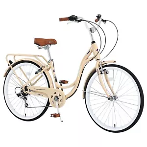 26" Cruiser Bike, 7 Speed City Hybrid Bikes for Women Girls Ladies, Beige - Picture 1 of 7