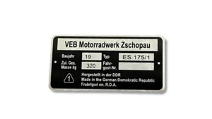 MZ ES 175/1 targhetta id plate - Foto 1 di 1