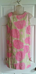 Lilly Pulitzer Seashell Dress 4 Pink Green Shells Lined 100% Cotton Pockets Bows - Picture 1 of 6