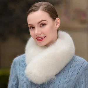 Women's Ladies Real Fox Fur Scarf Collar Warm Shawl Scarves Wrap Neckerchief - Picture 1 of 5