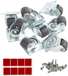 Mini Caster Wheels 0.5 Inch Self Adhesive Tiny Swivel Casters, Metal Top Plate S - Picture 1 of 12